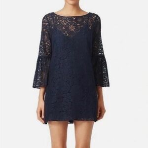 Elizabeth and James Navy Lace Dress with Bell Sleeves